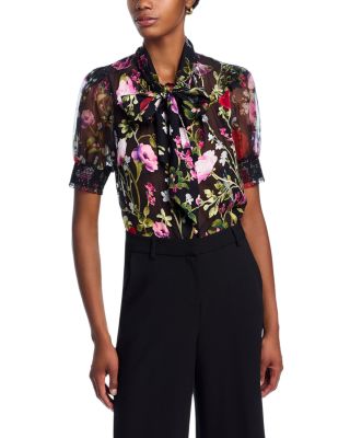 Alice and Olivia - Brentley Tie Neck Puff Sleeve Blouse