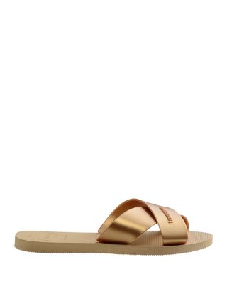 Women's Aqua Metallic Crisscross Slide Sandals