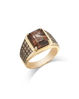 Bloomingdale's Fine Collection - Men's Smoky Quartz & Chocolate Diamond Ring in 14K Yellow Gold