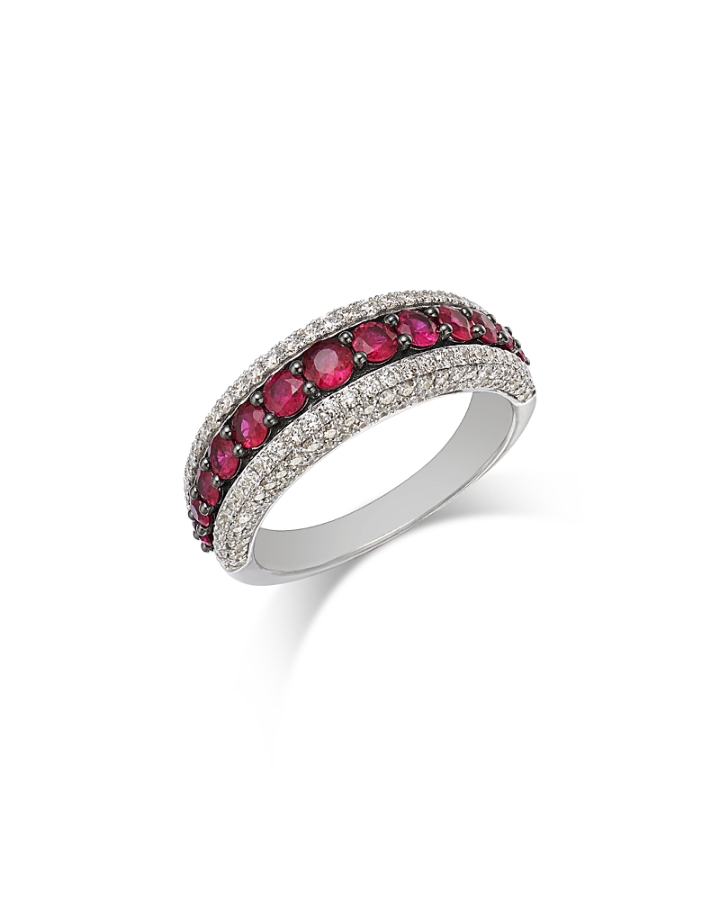 Bloomingdale's Fine Collection Ruby & Diamond Multi-row Ring In 14k White Gold In Pink/white