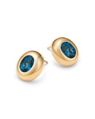 Topaz Oval Stud Earrings in 14K Yellow Gold