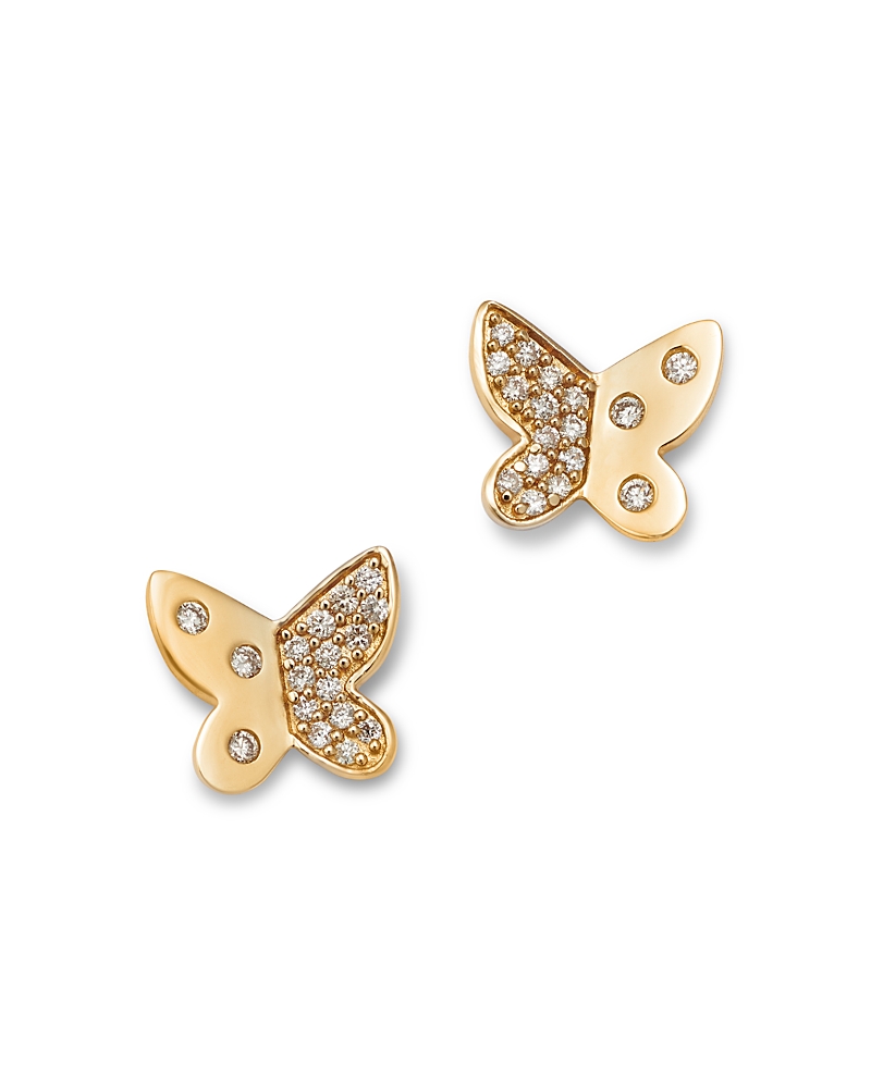 Bloomingdale's Fine Collection Diamond Butterfly Stud Earrings in 14K Yellow Gold, 0.10 tcw