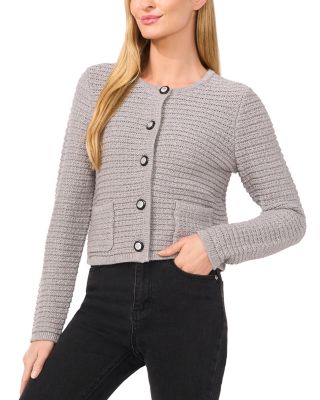 CeCe Metallic Rib Knit Crewneck Cardigan
