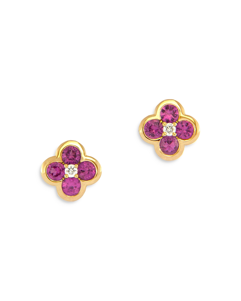 Bloomingdale's Fine Collection Pink Sapphire & Diamond Bezel Clover Stud Earrings In 14k Yellow Gold In Pink/gold