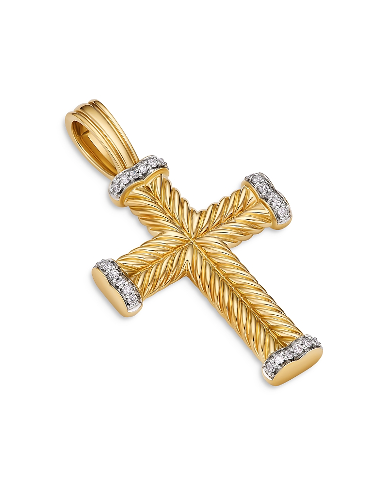 David Yurman Chevron Cross Pendant in 18K Yellow Gold with Diamonds, 32.6mm