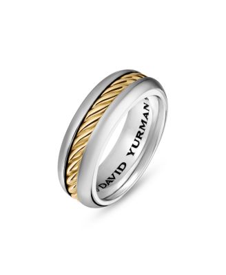 Men's Cable Inset Band Ring in Sterling Silver with 18K Yellow Gold, 8mm