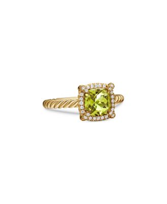 Petite Ch&acirc;telaine&reg; Pav&eacute; Bezel Ring in 18K Yellow Gold with Peridot and Diamonds