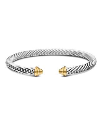 Classic Cable Bracelet in Sterling Silver with 14K Yellow Gold Domes, 5mm