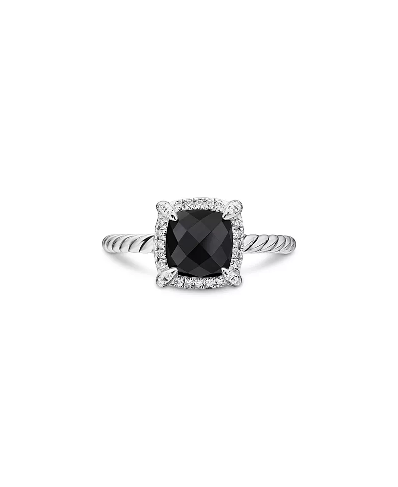 David Yurman Sterling Silver Petite Chatelaine Ring with Black Onyx & Diamonds - Exclusive