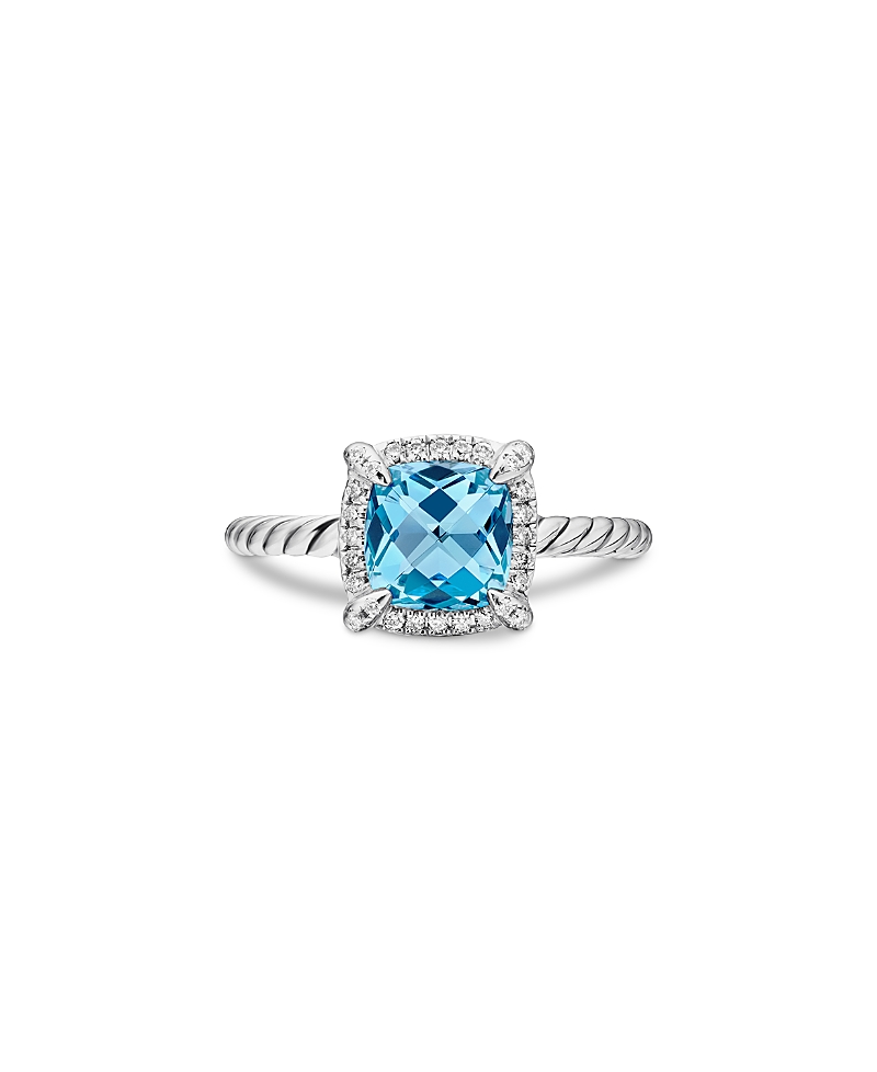 David Yurman Sterling Silver Petite Chatelaine Ring with Blue Topaz & Diamonds - Exclusive