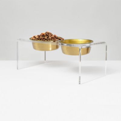 Medium Clear Double Bowl Pet Feeder, 1 Quart Bowls