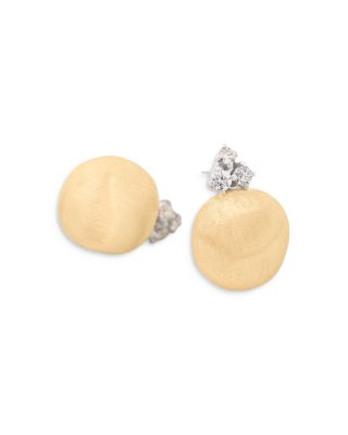18K White & Yellow Gold Africa Diamond Cluster & Textured Bead Stud Earrings