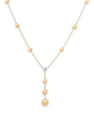 18K White & Yellow Gold Africa Diamond Cluster & Textured Bead Lariat Necklace, 16.5-18"