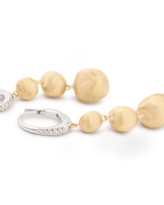 18K White & Yellow Gold Africa Diamond Textured Bead Triple Drop Earrings