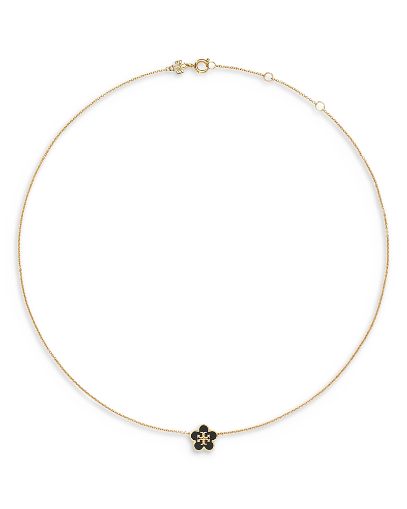 Tory Burch Kira Freesia Flower Pendant Necklace In 18k Gold Plated, 17.5 In Gold