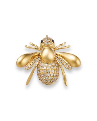 Bloomingdale's Fine Collection - Black & White Diamond Bee Brooch in 14K Yellow Gold, 0.25 ct. t.w.