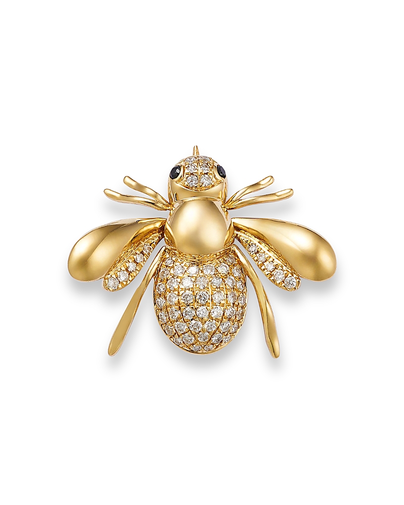 Bloomingdale's Fine Collection Black & White Diamond Bee Brooch in 14K Yellow Gold, 0.25 tcw