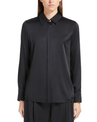 Tシャツ・カットソー Max Mara Studio Powder blue stretch satin Baden shirt Max Mara Studio Powder Blue Satin Baden Shirt – LOZURI®