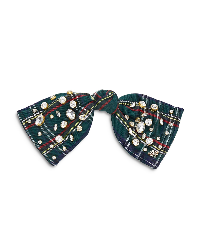 Lele Sadoughi Plaid Paloma Crystal Bow Barrette In Plaid