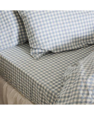 Piglet in Bed - Gingham Linen Blend Fitted Sheet, California King