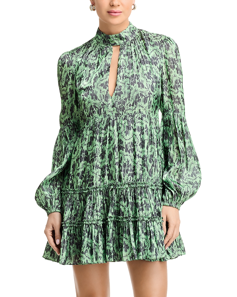 Cinq À Sept Bessie Floral Print Long Sleeve Minidress In Patina/charcoal