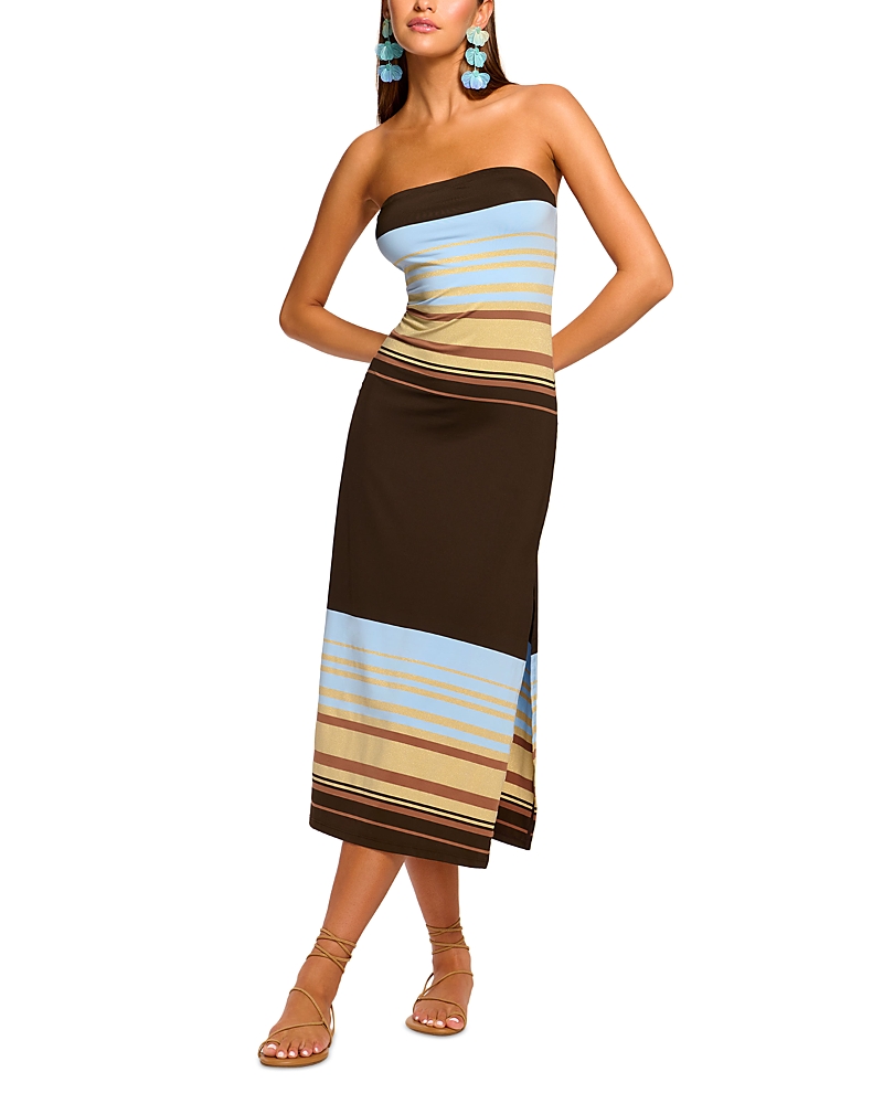 Ramy Brook Nava Strapless Coverup Dress In Beach Brown Stripe