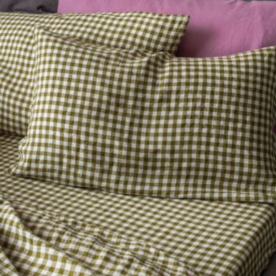 Piglet in Bed - Gingham Linen Fitted Sheet, King