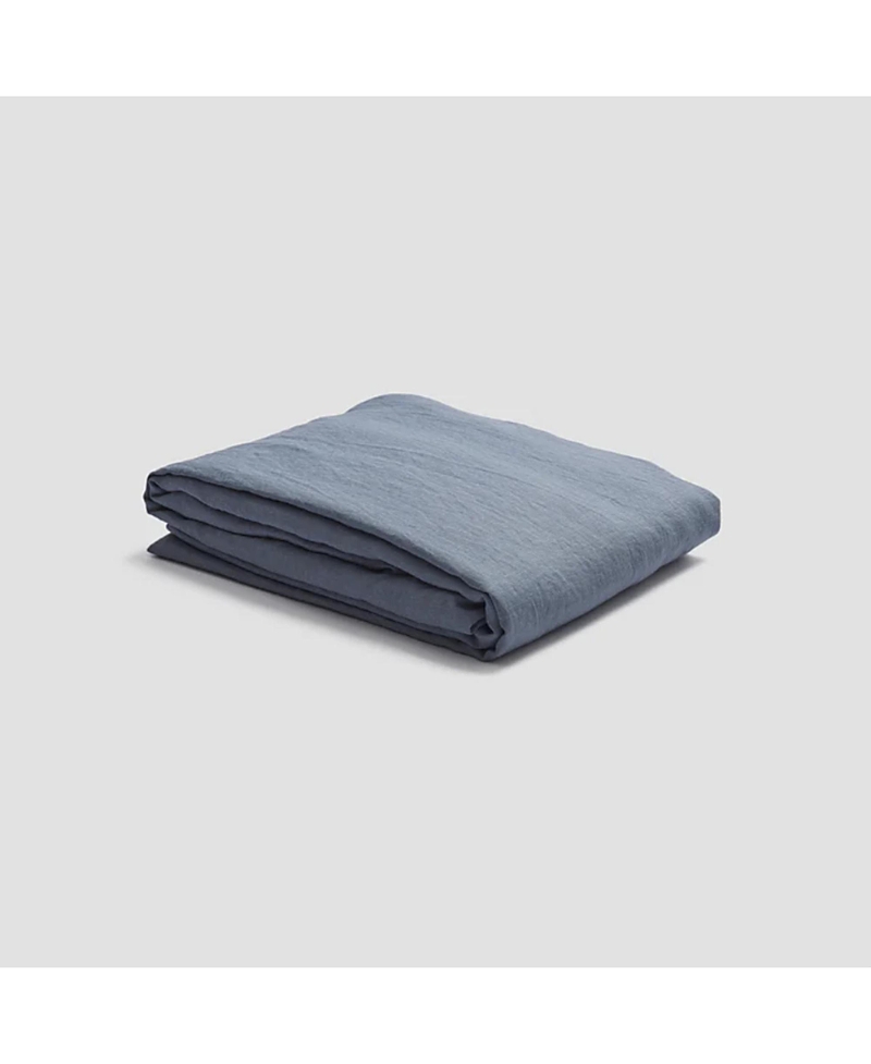 Piglet In Bed Linen Blend Fitted Sheet, Queen In Dusk Blue