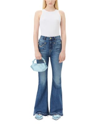 GANNI Stretch Future Goddi Flare Jeans in Mid Blue Vintage
