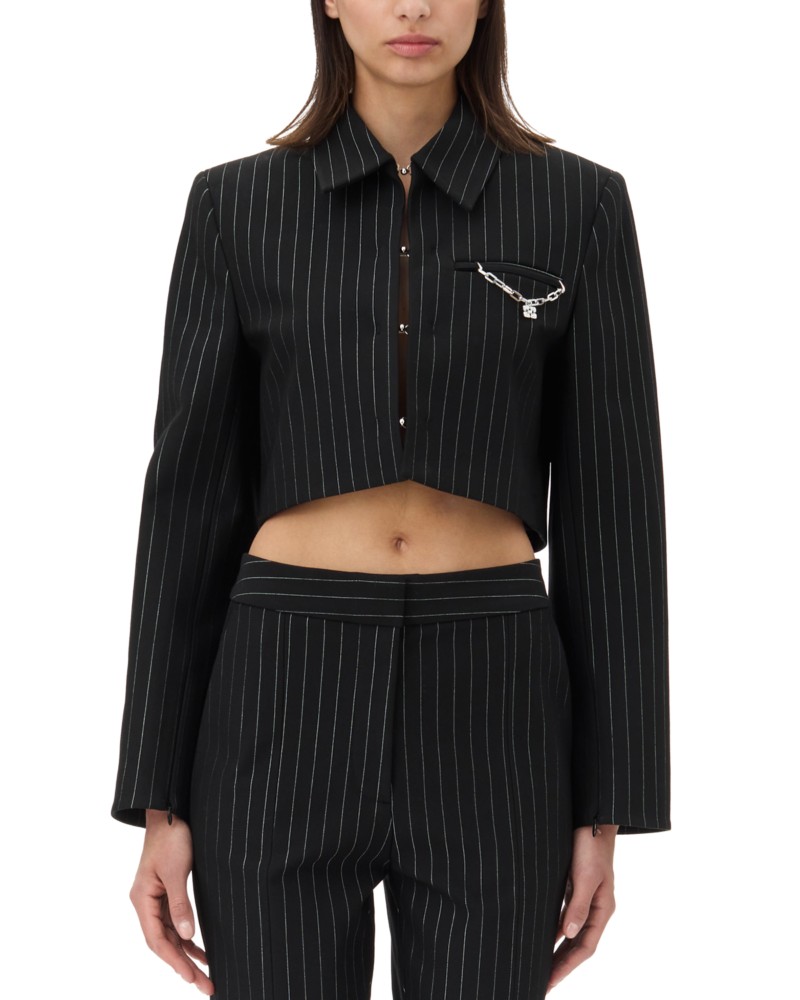 Ganni Striped Crop Blazer in Black