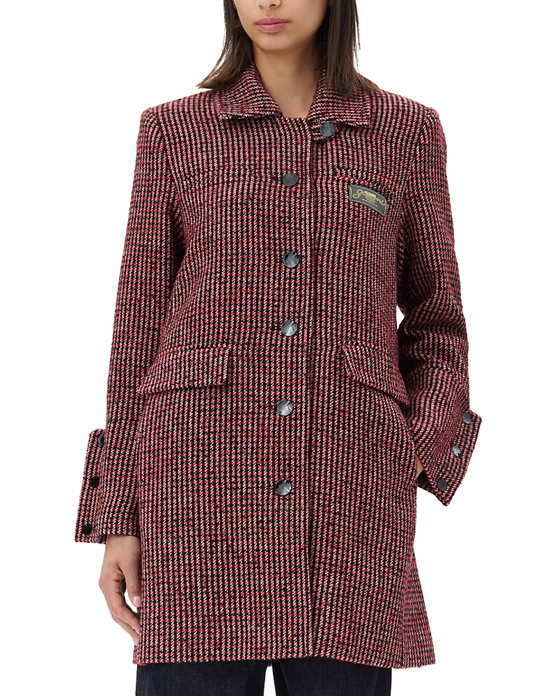 Ganni Womens Racing Red Check Midi Recycled-wool And Recycled-polyester Blend Jacket In Racing Red