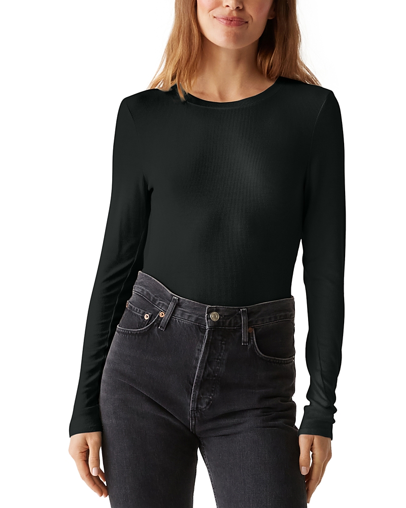 Michael Stars Finn Rib Crewneck Top In Black
