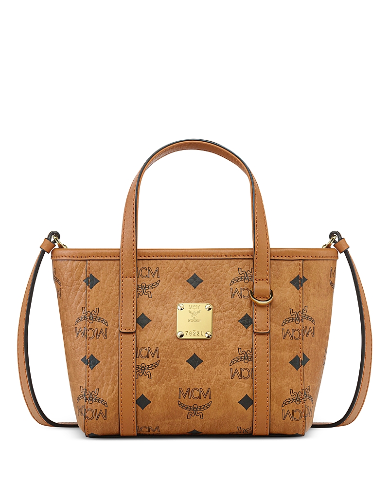 Mcm Toni Visetos Leather Shopper Shoulder Bag In Cognac