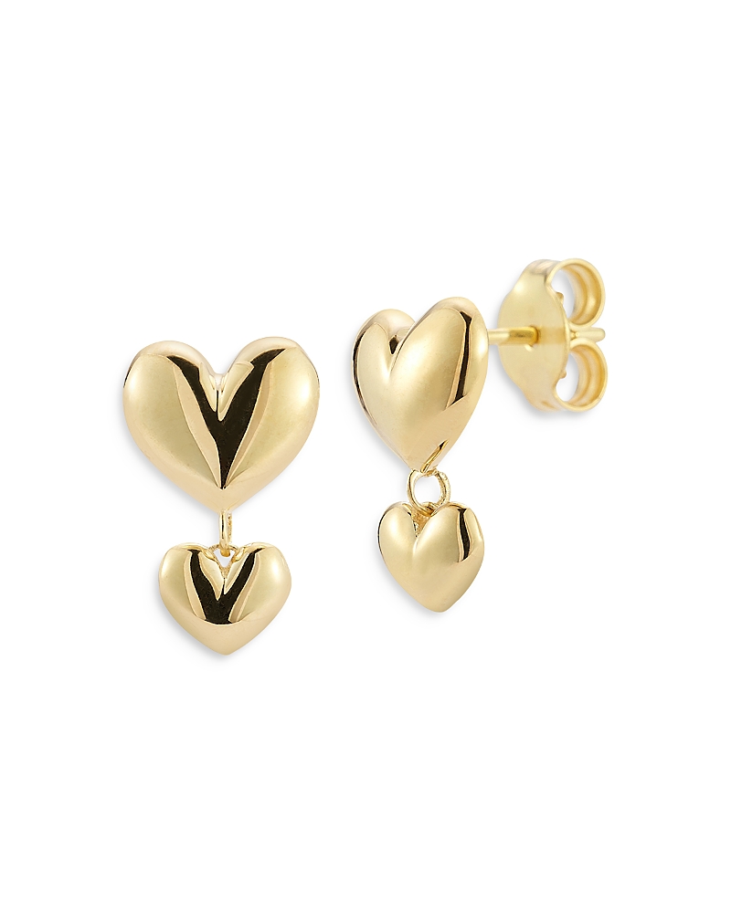 Moon & Meadow 14k Yellow Gold Double Heart Drop Earrings In Gold