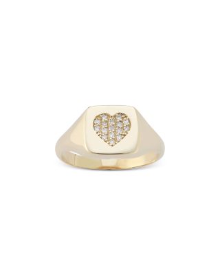 Moon & Meadow - 14K Yellow Gold Diamond Pav&eacute; Heart Signet Ring