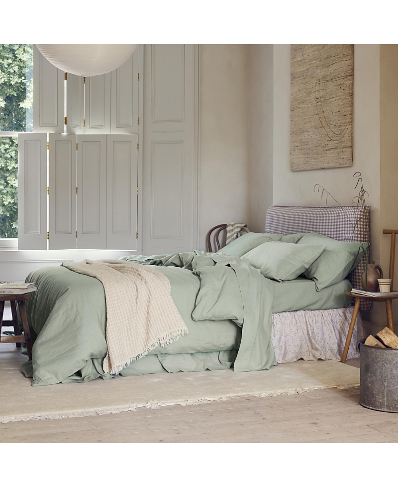 Piglet In Bed Plain Linen Blend Duvet Cover In Sage Green