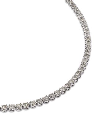 Diamond Crown Set Tennis Necklace in 14K White Gold, 10 tcw