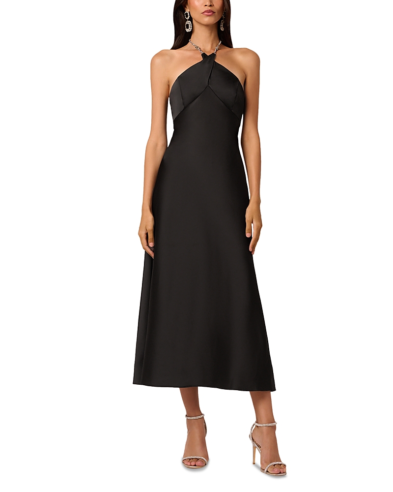 Liv Foster Knotted Crystal Halter Midi Dress In Black