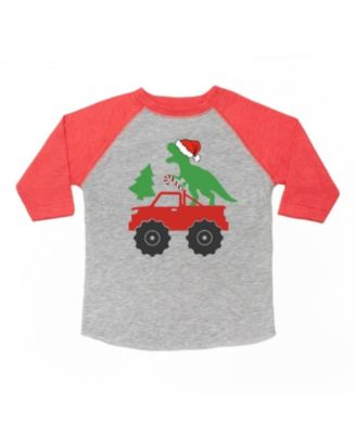 Sweet Wink - Boys' Santa Dino Monster Truck Christmas 3/4 Shirt - Little Kid