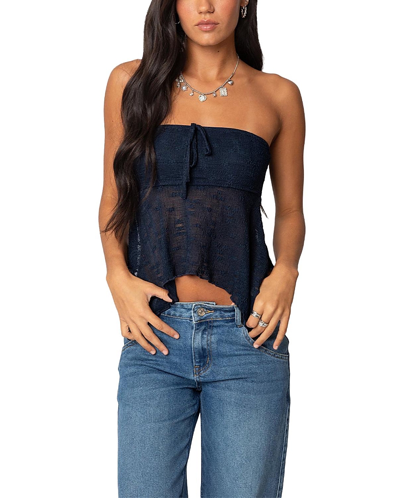 EDIKTED EMBROIDERED SHEER STRAPLESS TOP