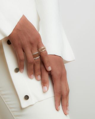 18K White & Yellow Gold Diamond Edge Flute Wide Band