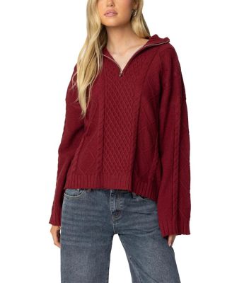 Oversized Quarter Zip Cable Knit Sweater