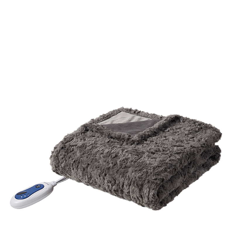 Beautyrest Zuri Oversized Faux Fur Heated Throw, 50 X 70 In Grey Leopa