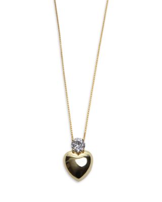 Argento Vivo - Scarlet Cubic Zirconia & Heart Pendant Necklace in 18K Gold Plated Sterling Silver, 16"-18"