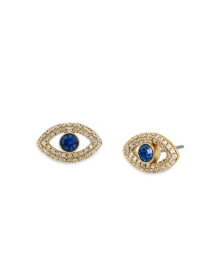 Kurt Geiger London Pave & Blue Crystal Evil Eye Stud Earrings in Gold Tone