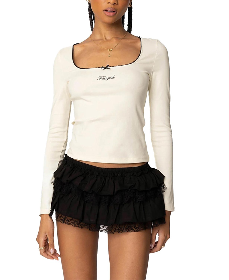 Edikted Fragile Square Neck Top In Cream