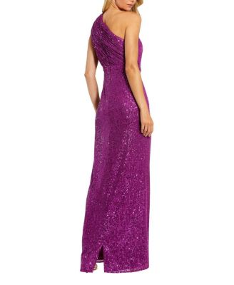 Sequined Ruched One Shoulder Gown