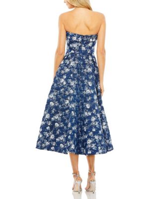  Strapless Brocade Midi Dress