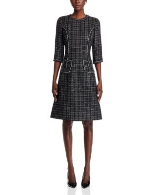 Metallic Plaid Boucle Chain Trim Dress