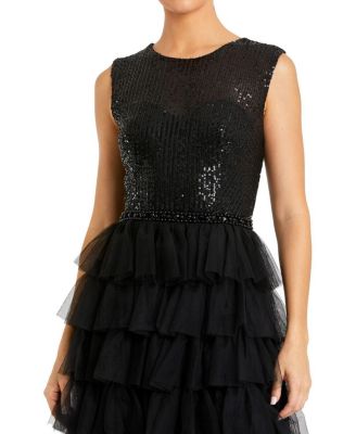 Ruffle Tiered Sequin High Neck Gown
